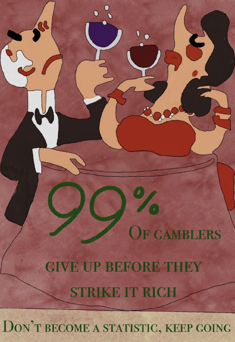 7 Deadly Sins - Greed: Satirical gambling ad with couple toasting wine