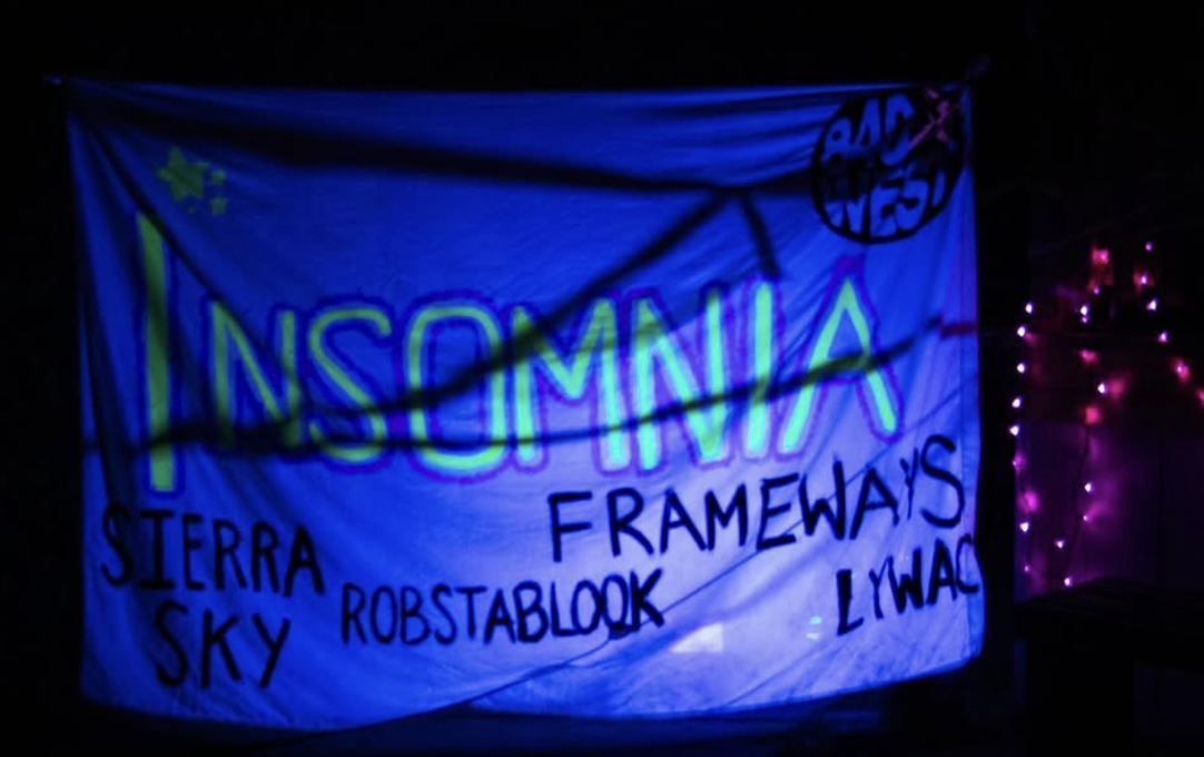 840 West - Insomnia event banner with band lineup