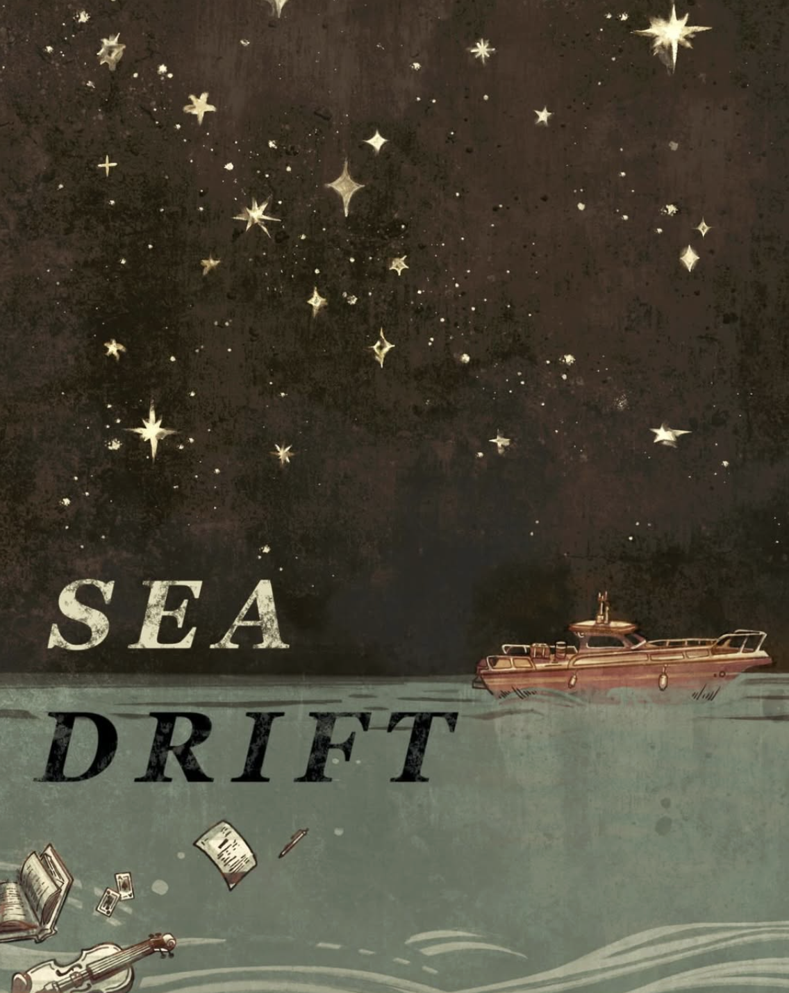 Brand New Theatre - Sea Drift illustrated poster with starry night and boat