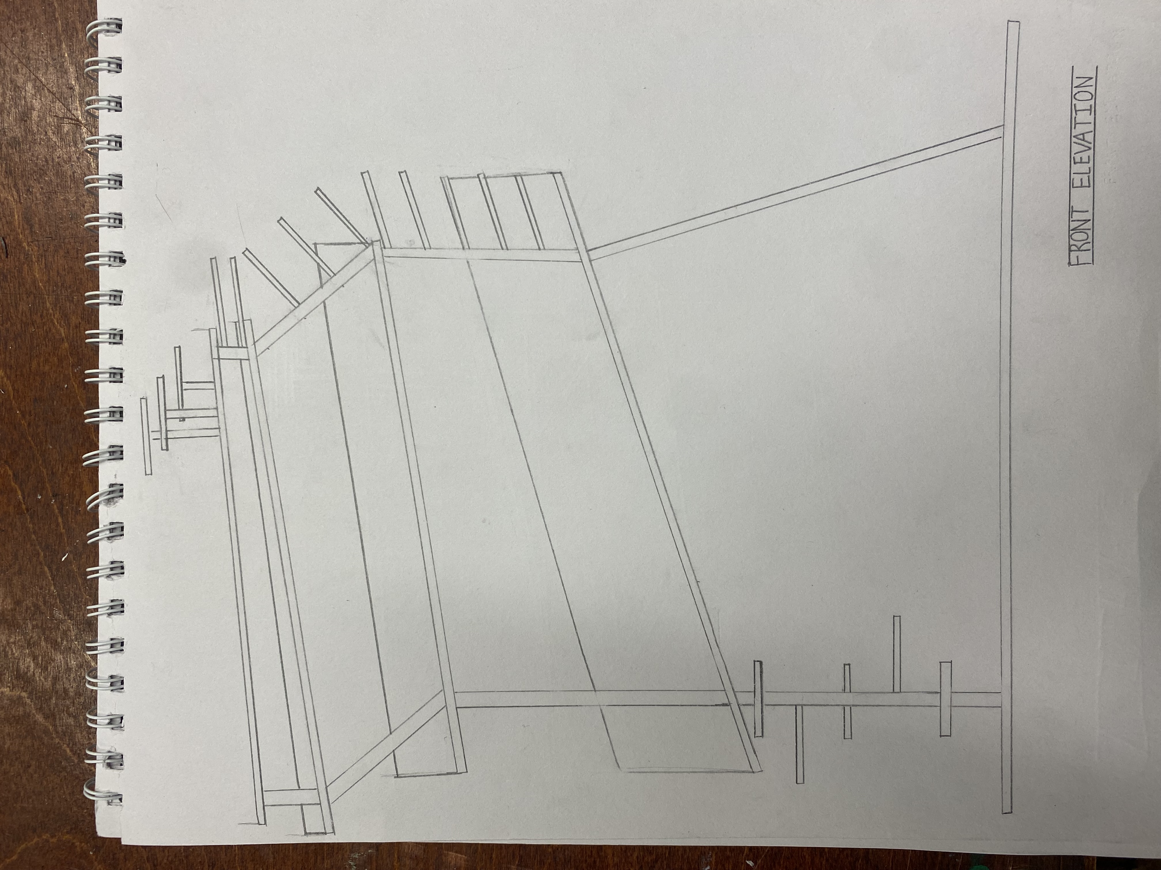 Drawing - Front elevation architectural sketch of angled platform