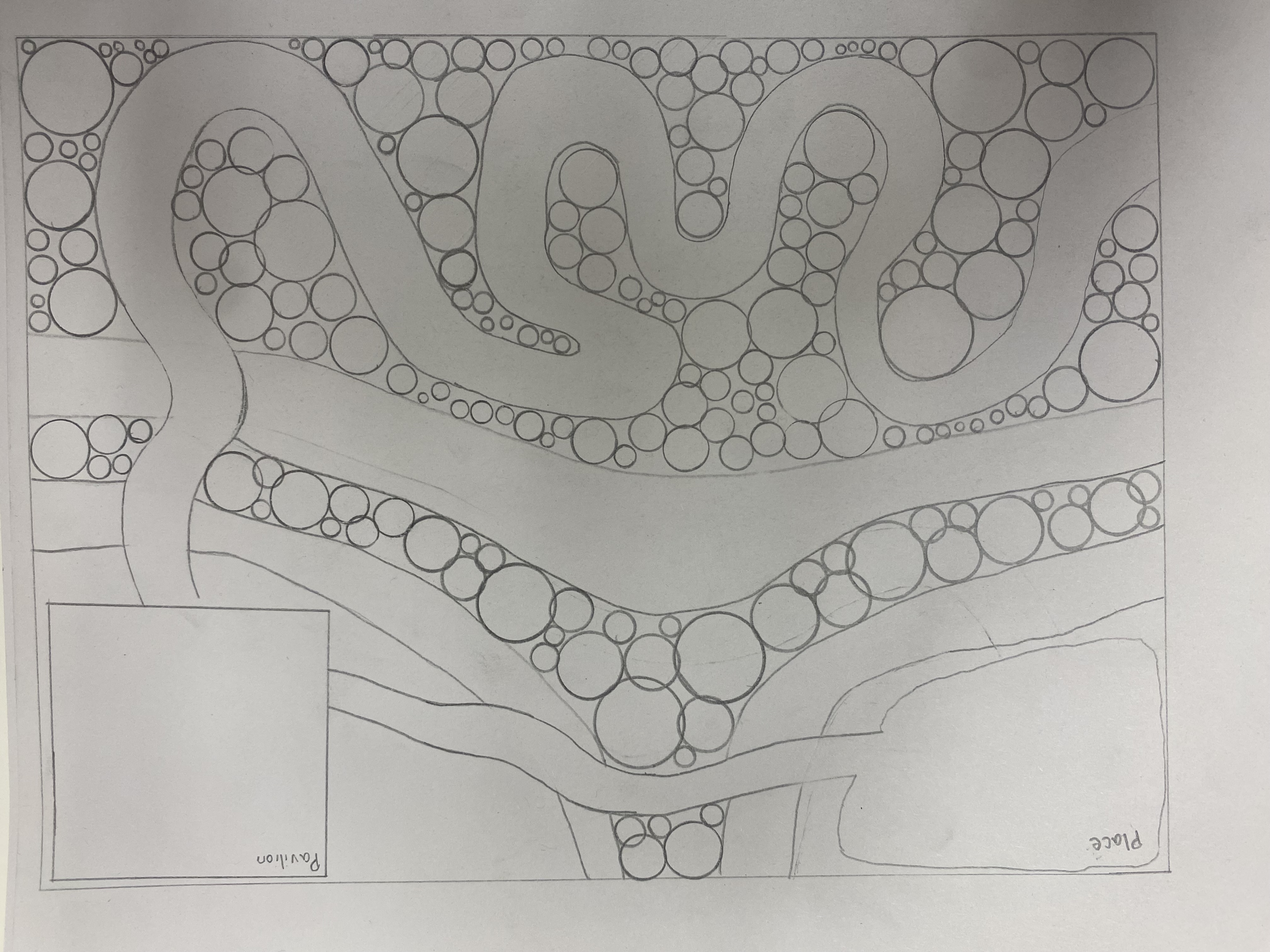Drawing - Site plan with winding pathway and tree placement