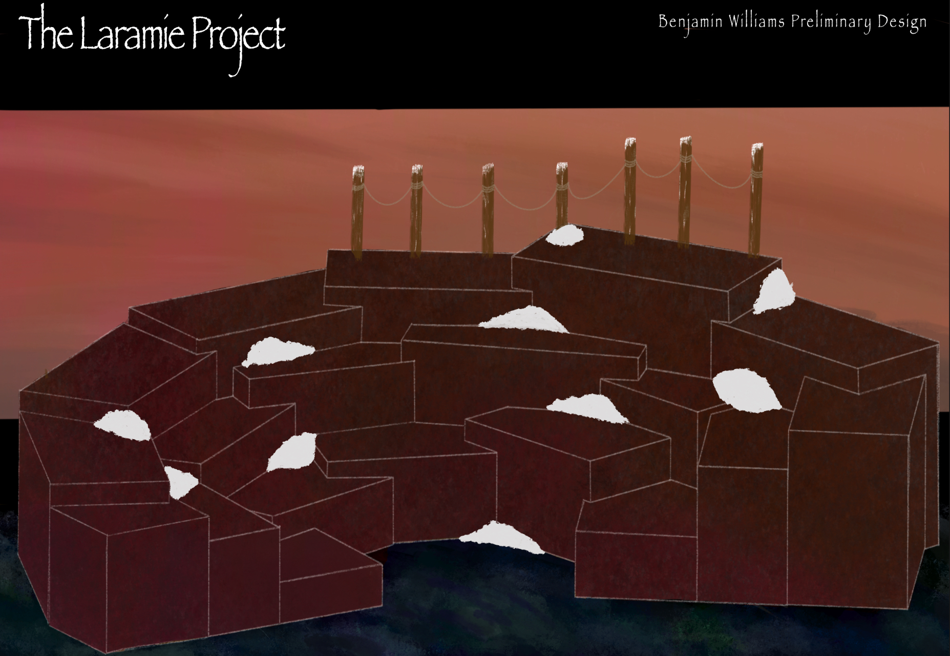Drawing - The Laramie Project scenic design rendering