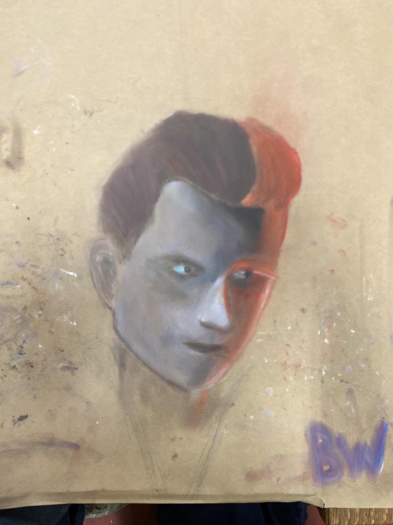 Drawing - Split portrait in blue and red tones