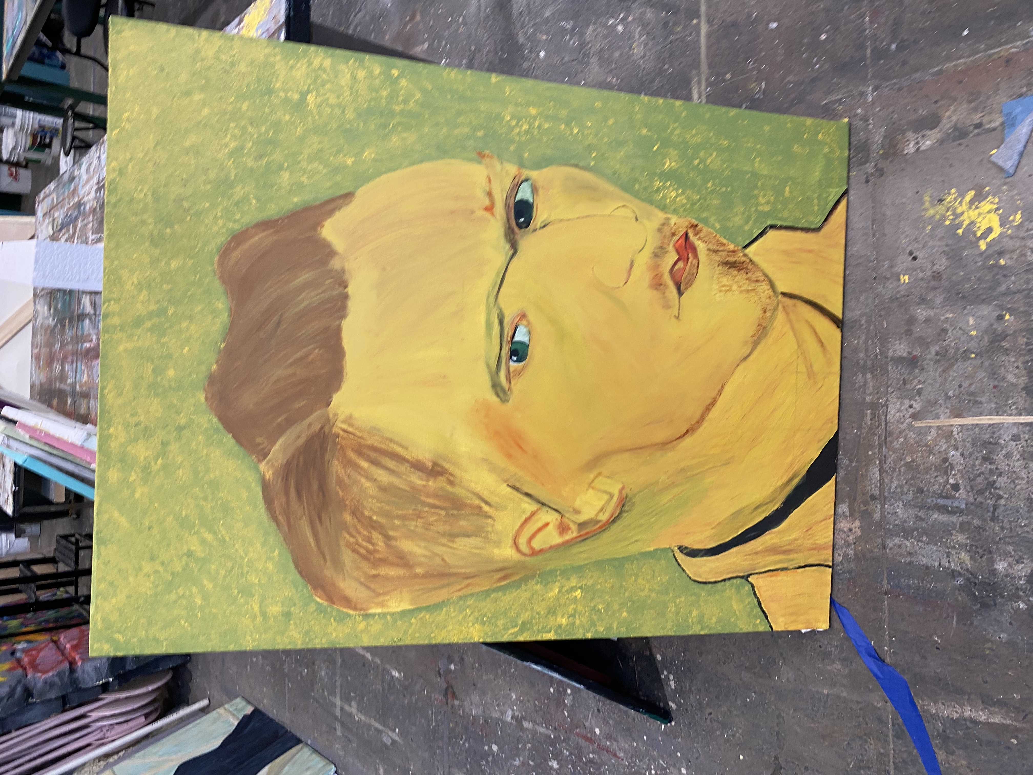 Drawing - Van Gogh style portrait painting in yellows and greens