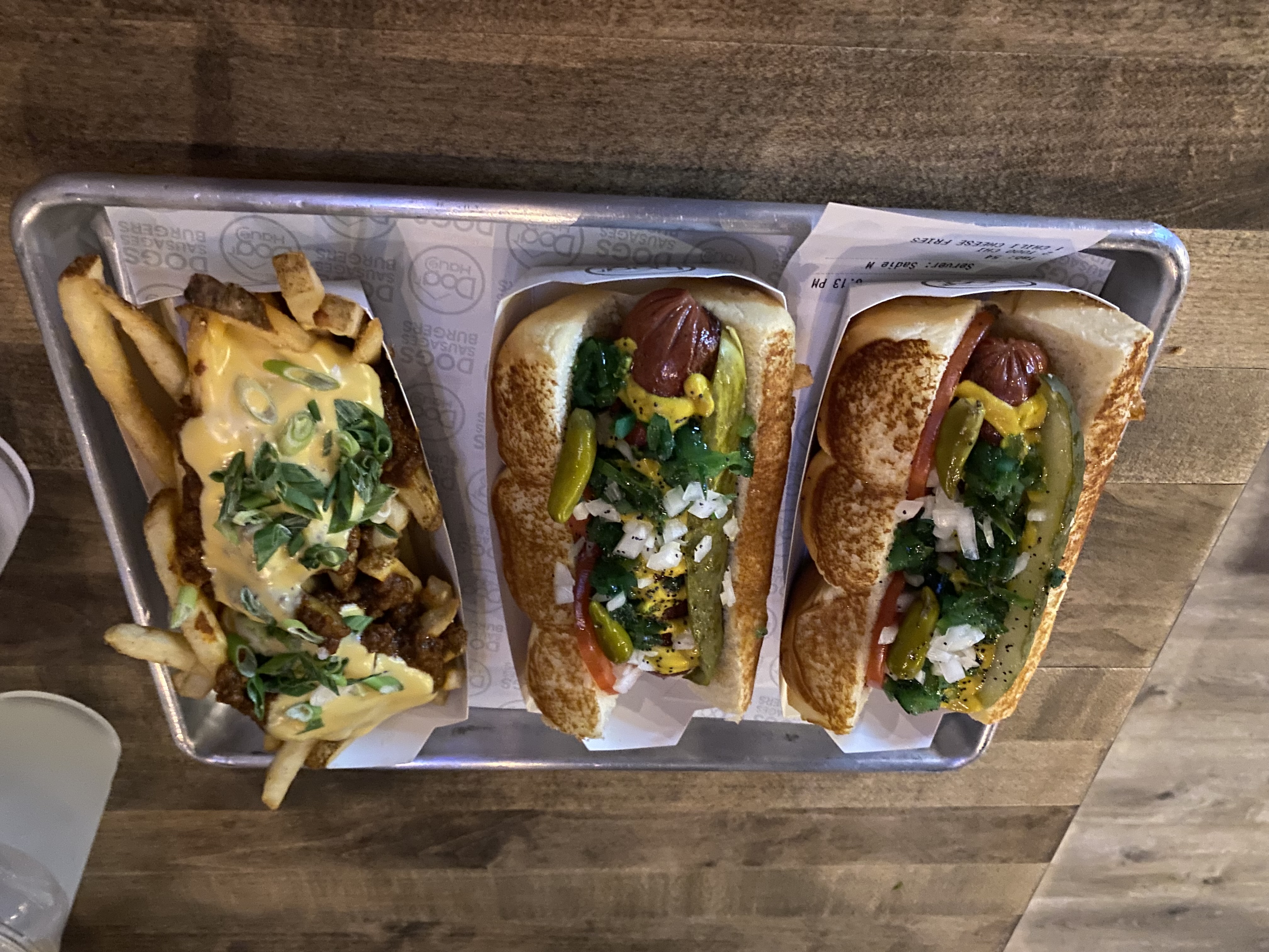 Chicago-style hot dogs with chili cheese fries