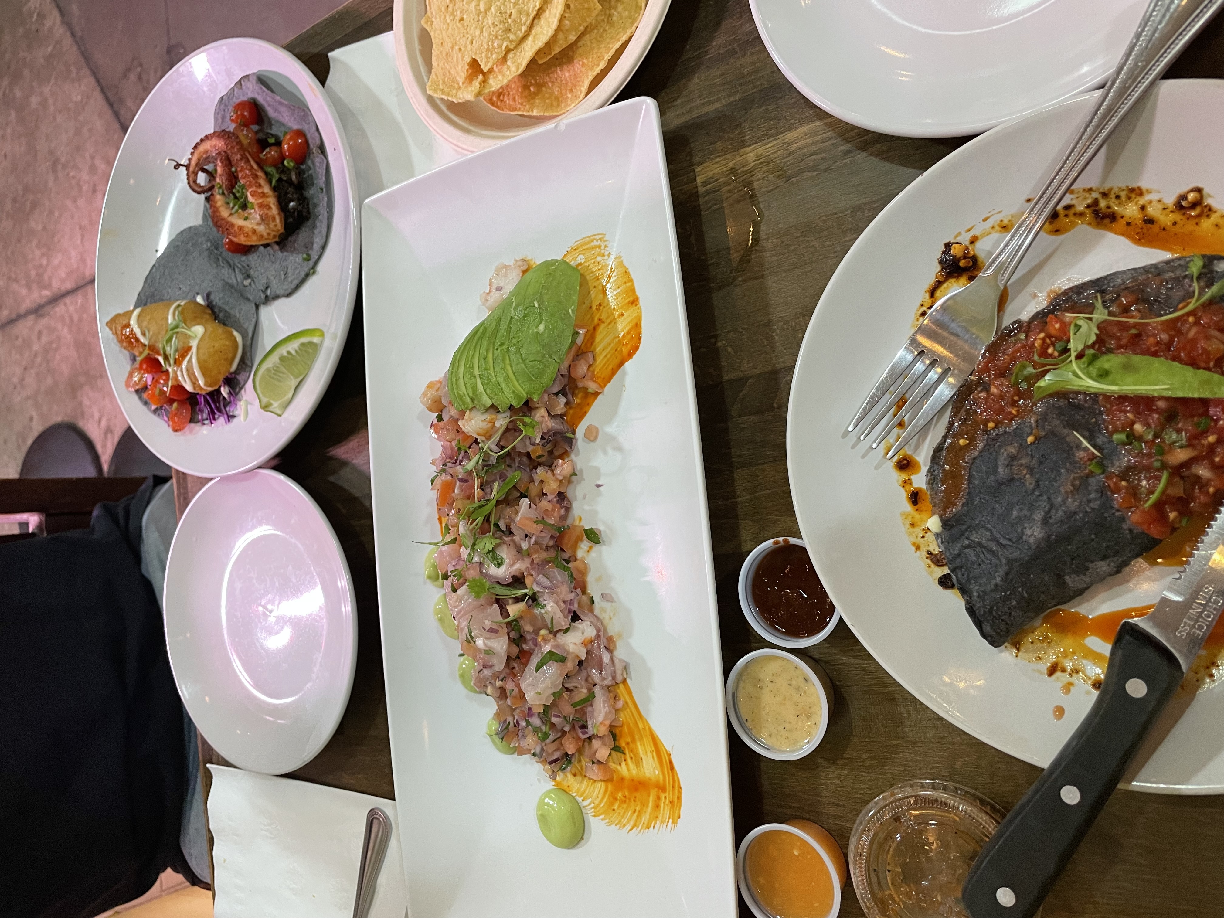 Mexican dishes with ceviche and octopus