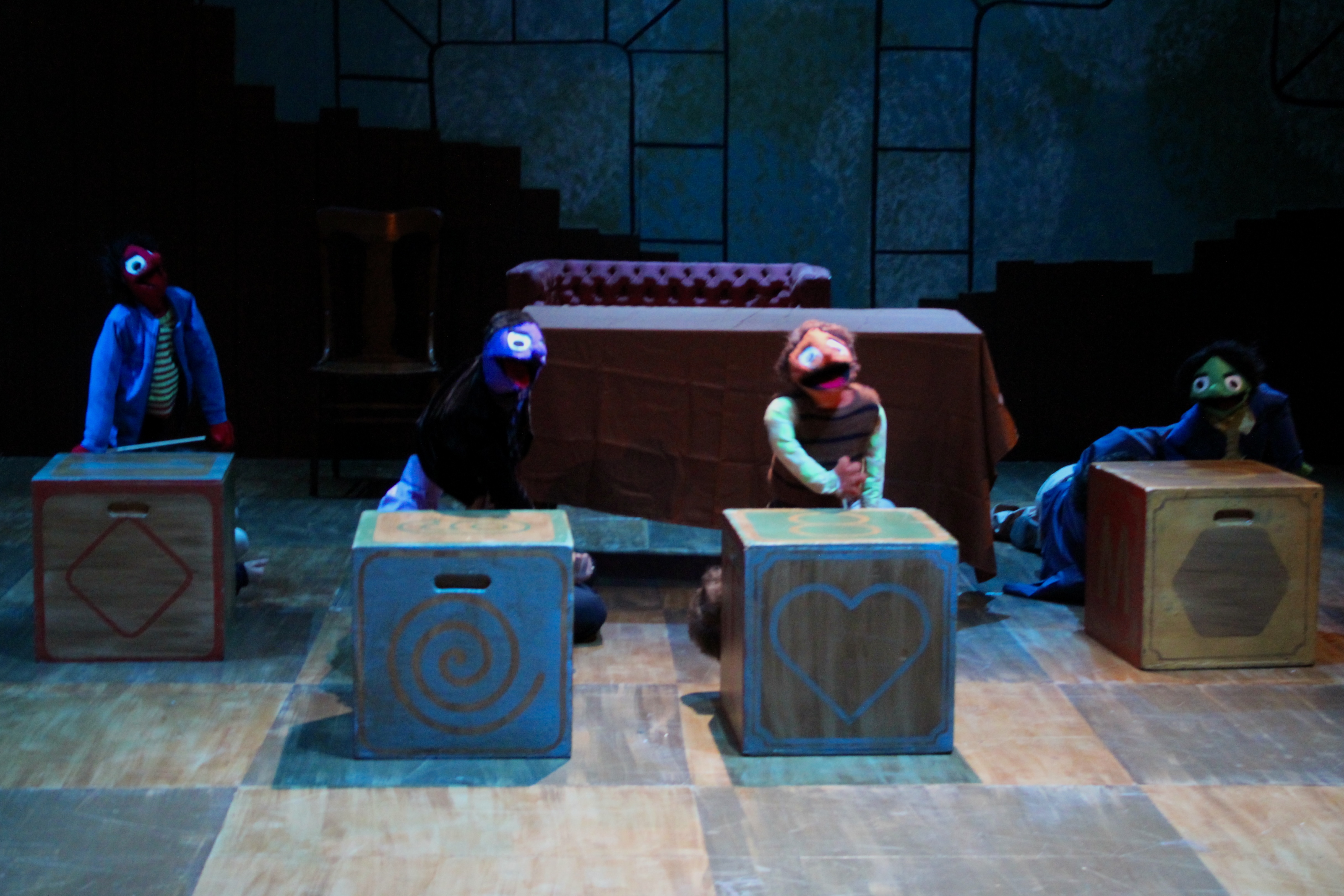 Falsettos - Puppet scene with toy blocks