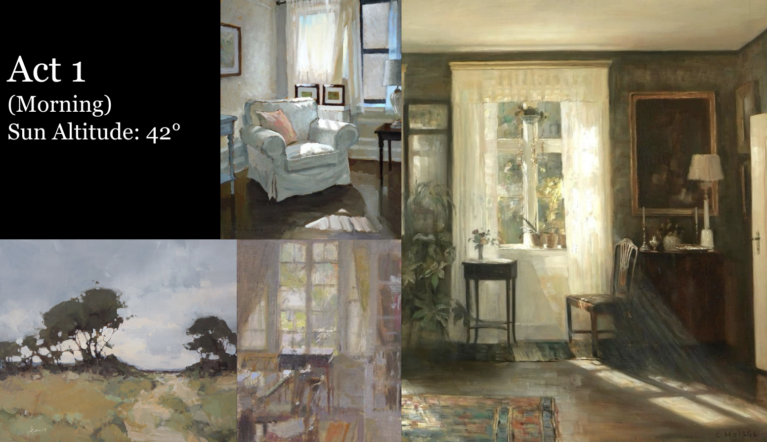 Moodboard - Act 1 Morning: Impressionist interiors with sunlit rooms and windows