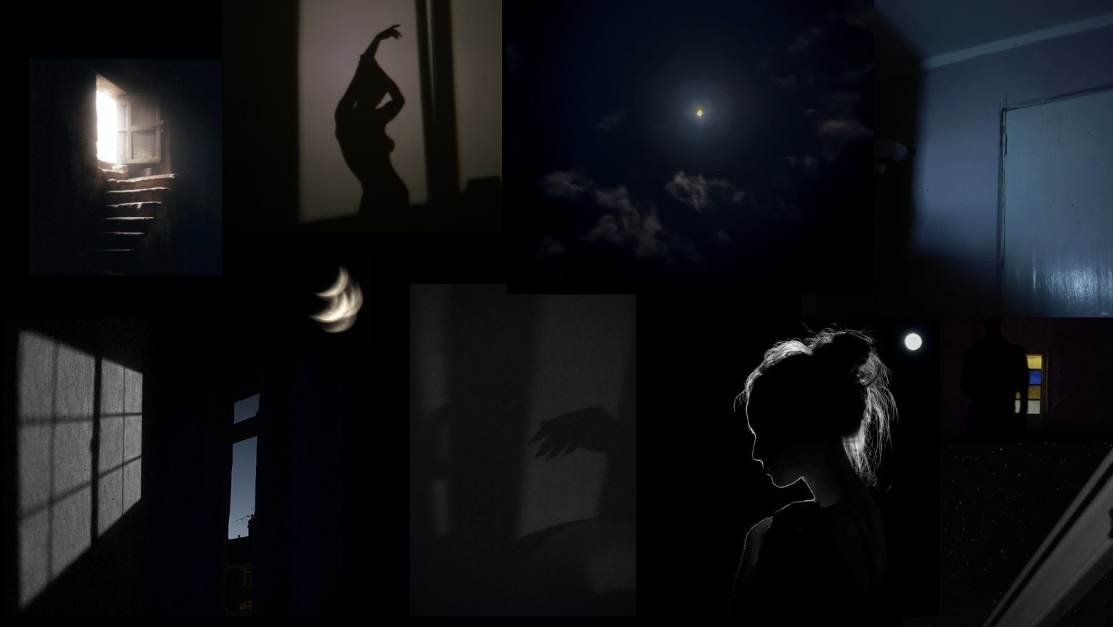 Moodboard - Dark silhouettes with moonlight, shadow play, and minimal light sources