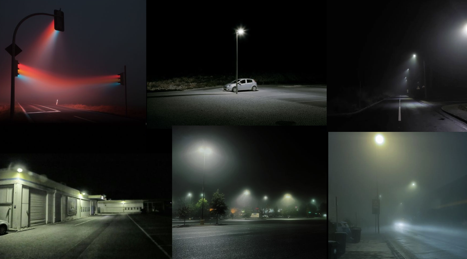 Moodboard - Nocturnal street photography with traffic lights, fog, and sodium vapor lighting