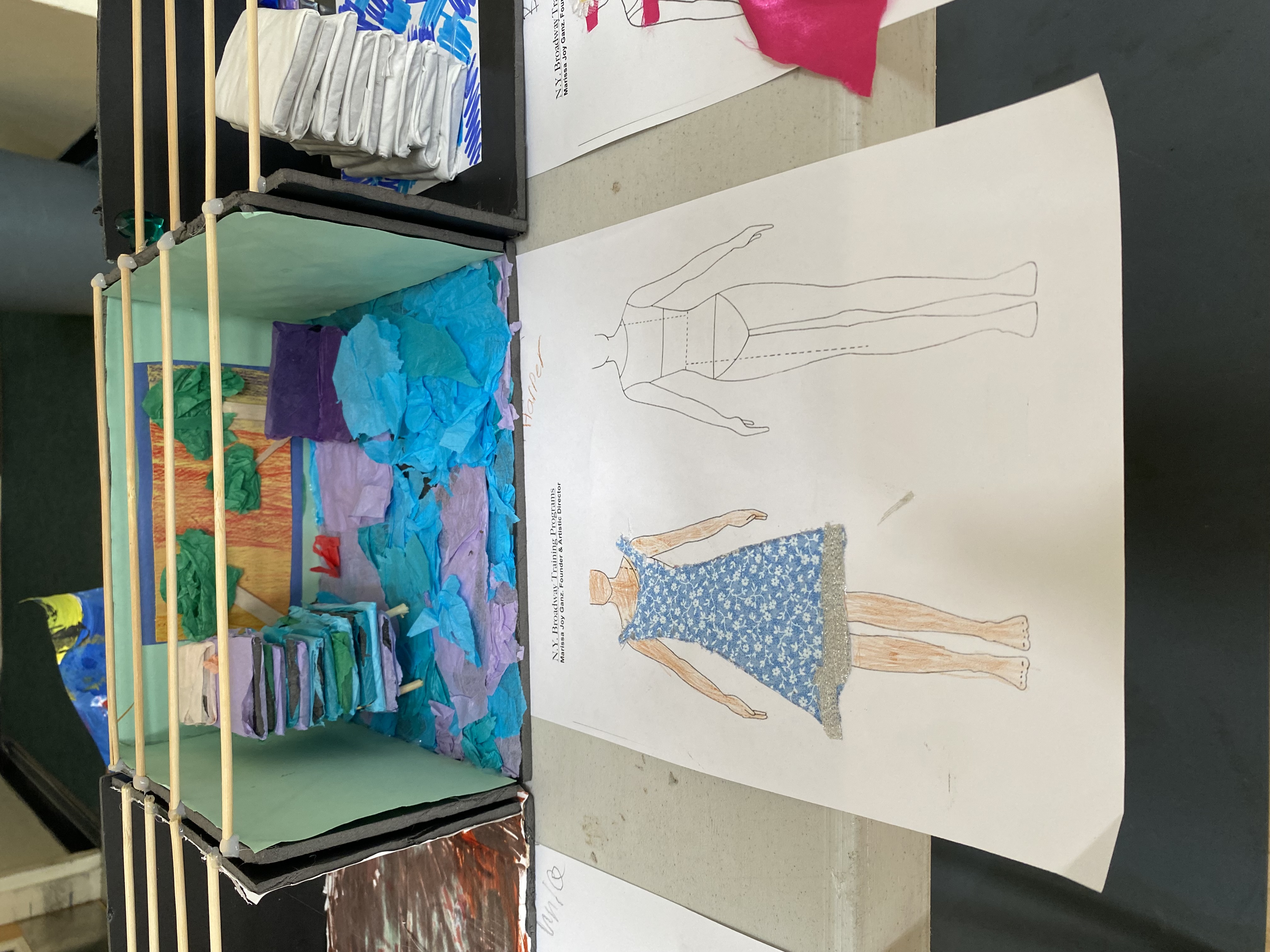 Teaching - Tropical themed stage with blue floral dress costume design
